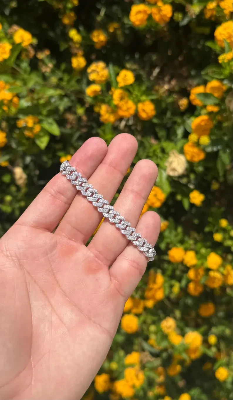 6 Ct Round Simulated Diamond Men’s Cuban Link Bracelet 925 White Sterling Silver