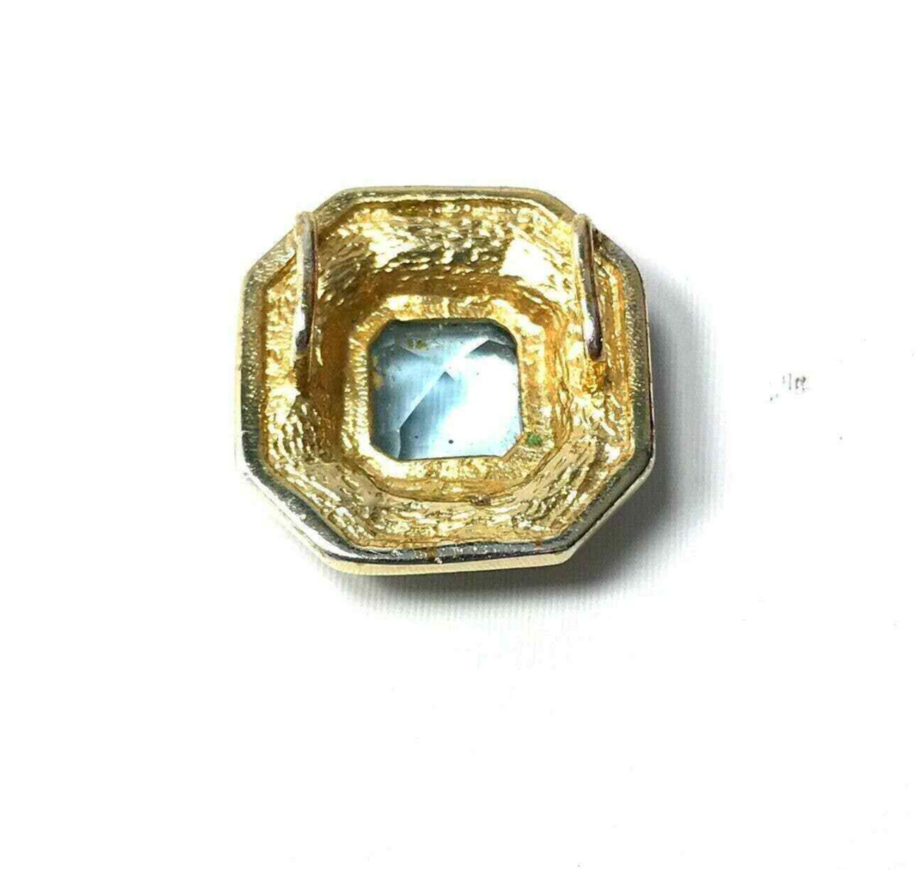 Octagon Necklace Slider Pendant Blue Stone Rhinestones Jewelry Gift Vintage