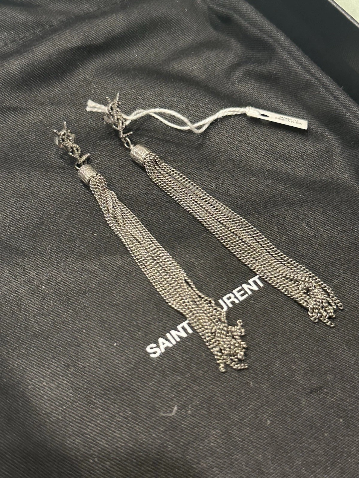 YSL Saint Laurent 506030Y16148142 Silver Loulou Chain Tassel Earrings RRP$795