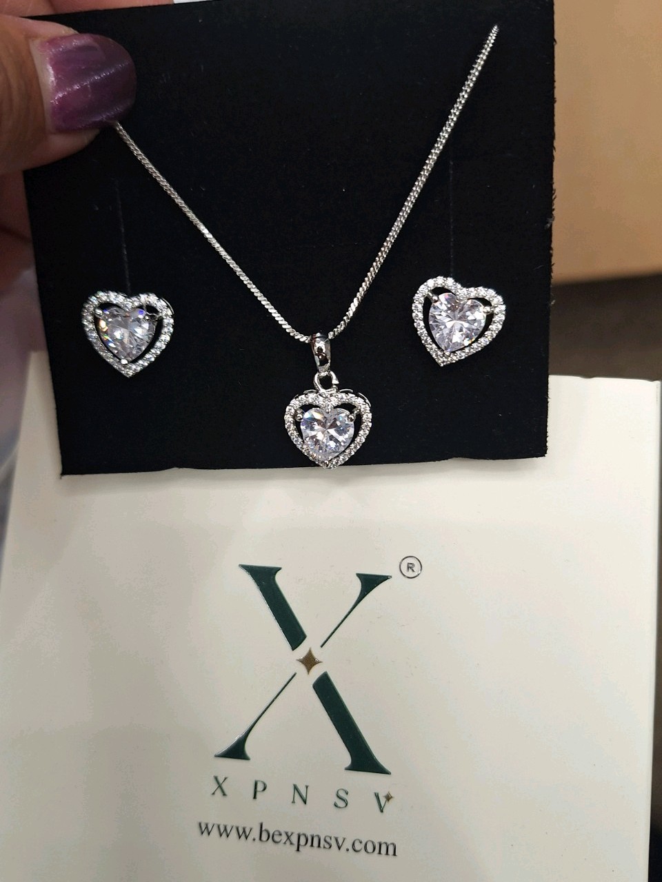 BEX PNSV Silver Plated Heart Sim CZ Love Jewelry Set Necklace Pendant Earrings