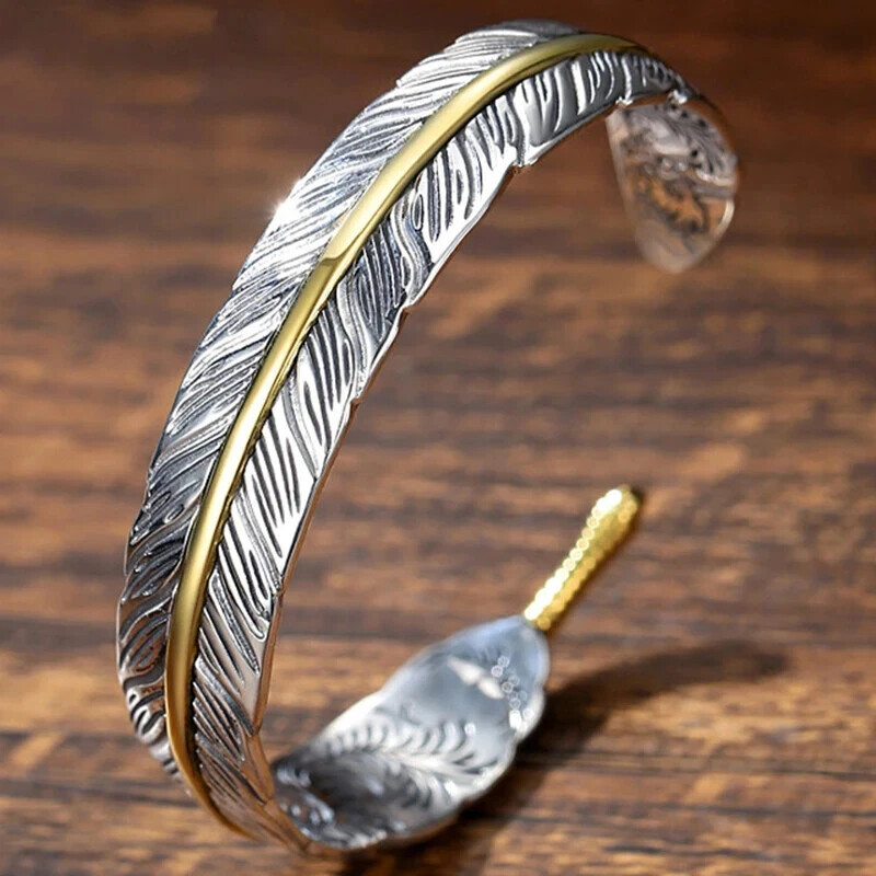 Hiphop Rock Feather Wing Cuff Bracelets For Men Boys Silver Color Metal