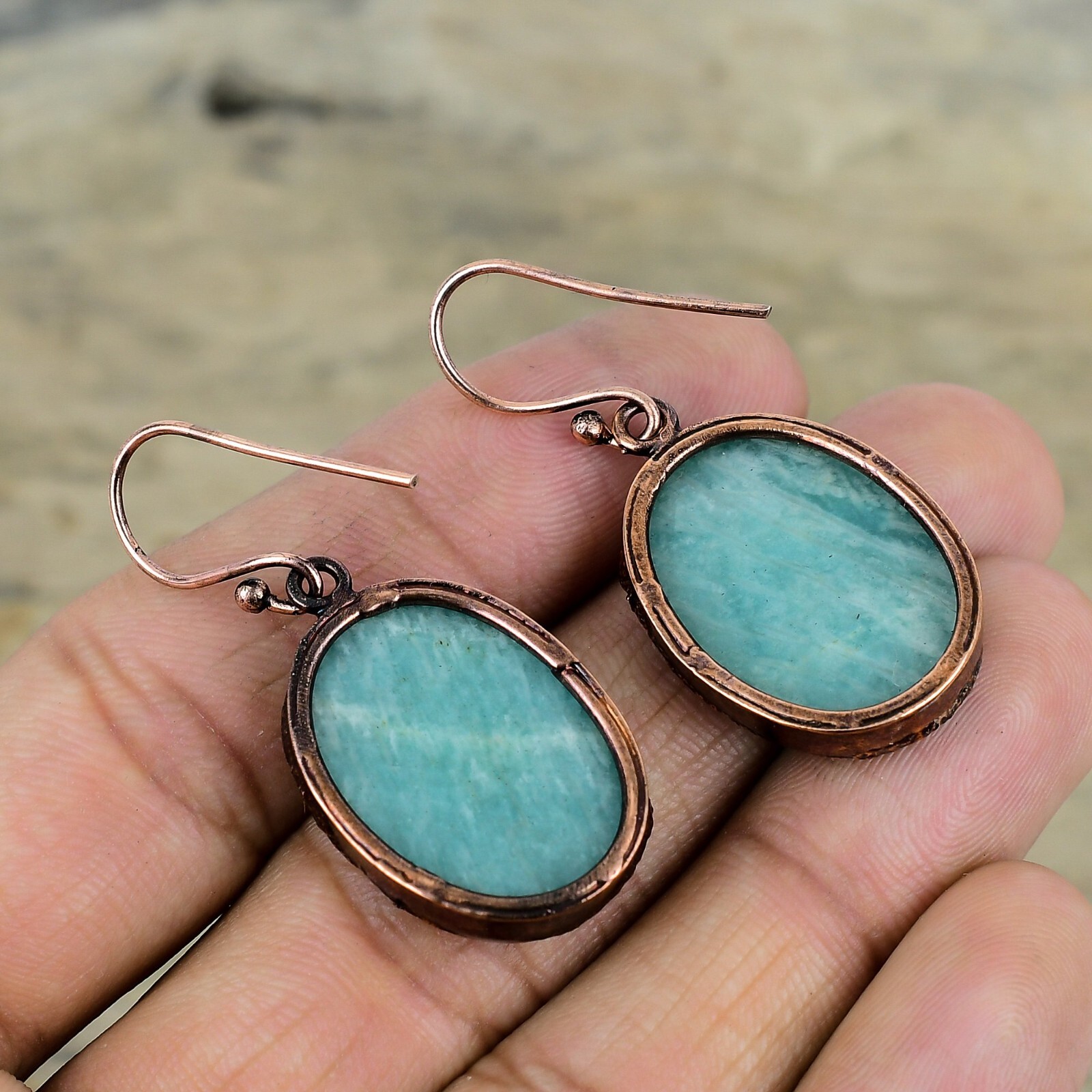 Amazonite Copper Gift For Sister Electroformed Drop/Dangle Earrings 1.81″