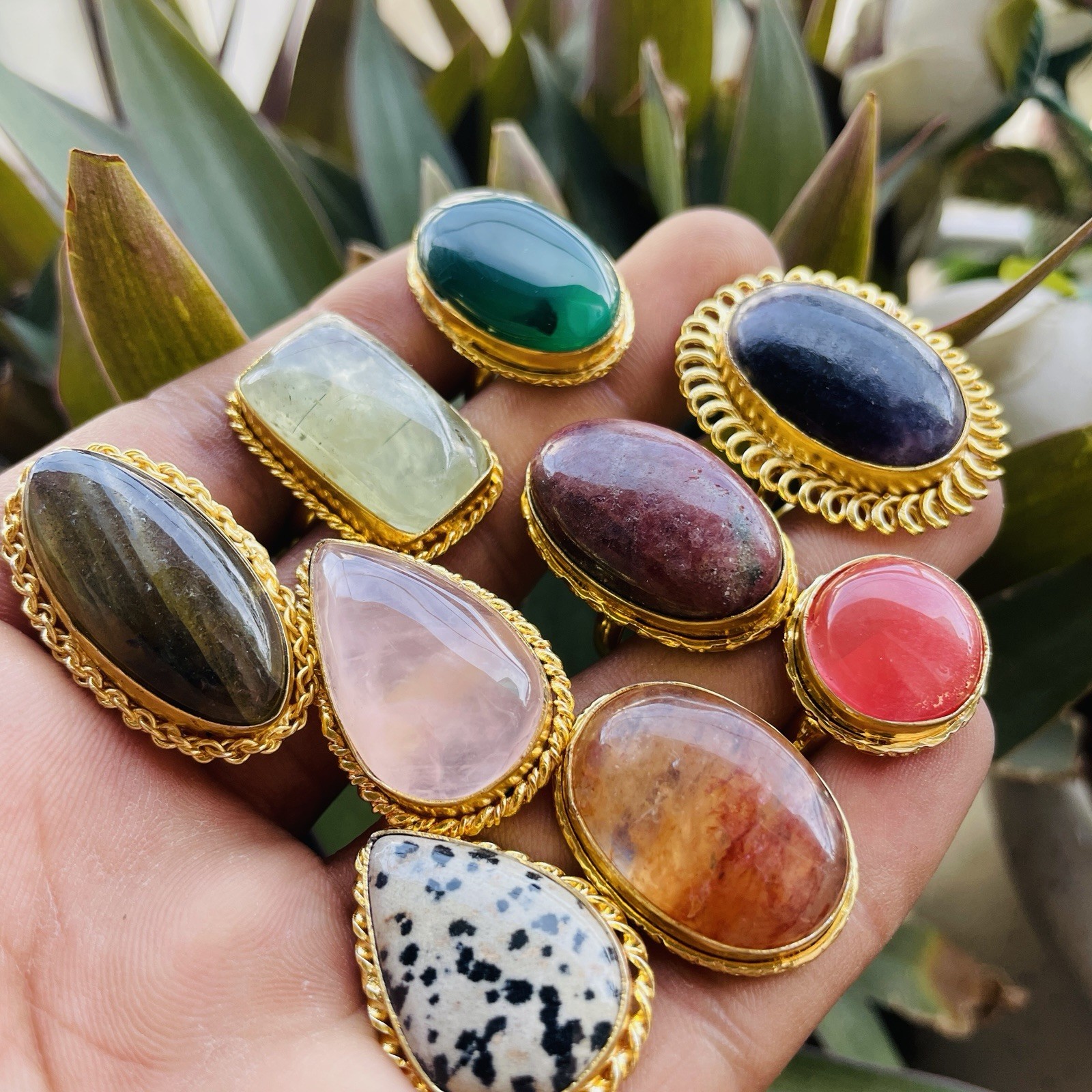 Mix Gemstone Gold Plated 10Pcs Rings Lot /Vintage Nepali Rings/Gothic Rings Love