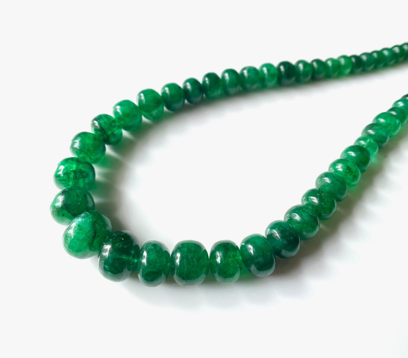 AAA-Natural Emerald Smooth Rondelle Shape Beads Gemstone,Emerald Beads Necklace