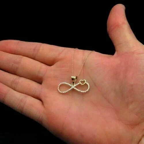 1.50Ct Round Cut Simulated Diamond Heart Infinity Pendant 14K Yellow Gold Plated