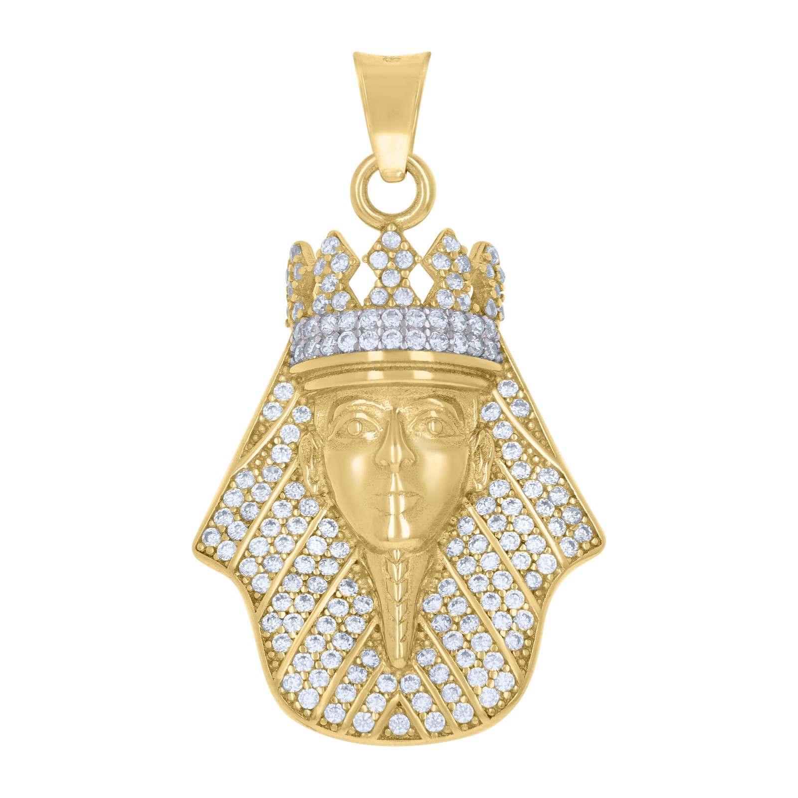 10K Two Tone Gold Round CZ Men’s 1.30″ Egyptian God Charm King Pharoah Pendant