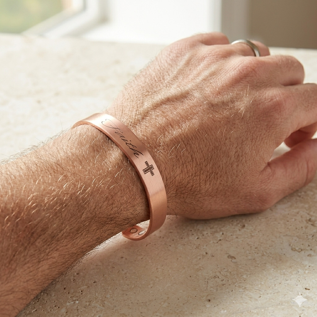 Pure Solid Copper Magnetic Bracelet Arthritis Pain Therapy 12mm Cuff Faith Cross