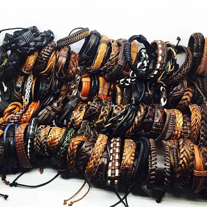 Wholesale 30Pcs/Lot Mix Styles Vintage Genuine Leather Cuff Bracelets Jewelry