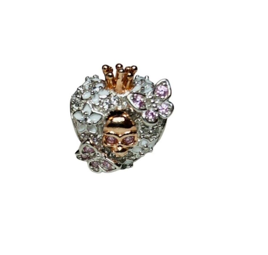 Gnoce Sterling 925 Silver Flying Butterfly Heart Rose CZ Bead Charm