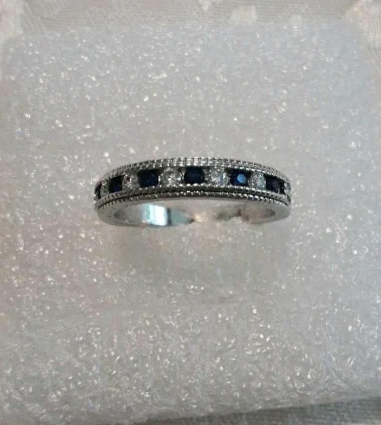 0.75 ctw lab created channel set blue & white sapphire Band Ring, Size 7