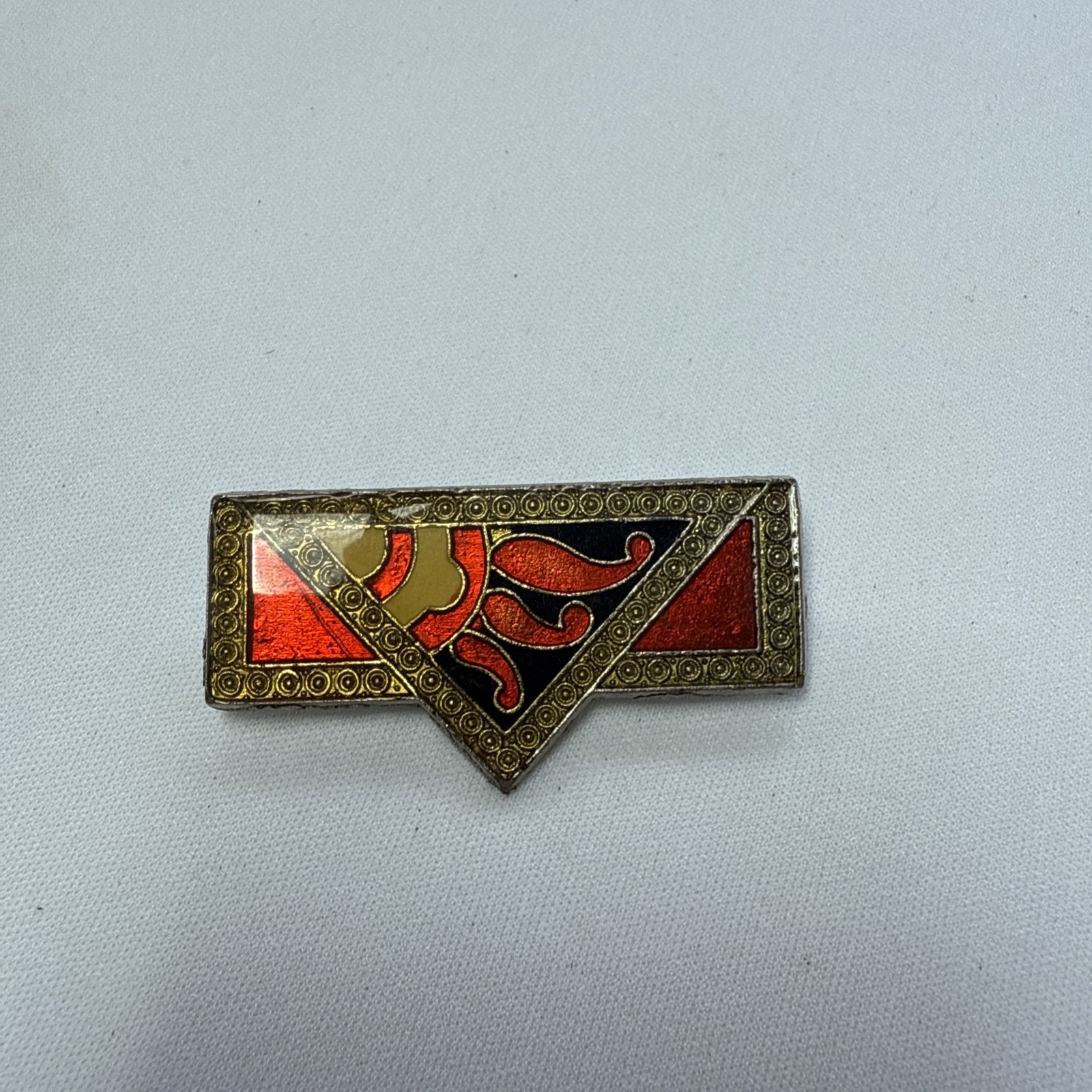 Estate Red Black & Cream Enamel Art Deco Style Pin Brooch – 1 and 7/8th’s x 1 in