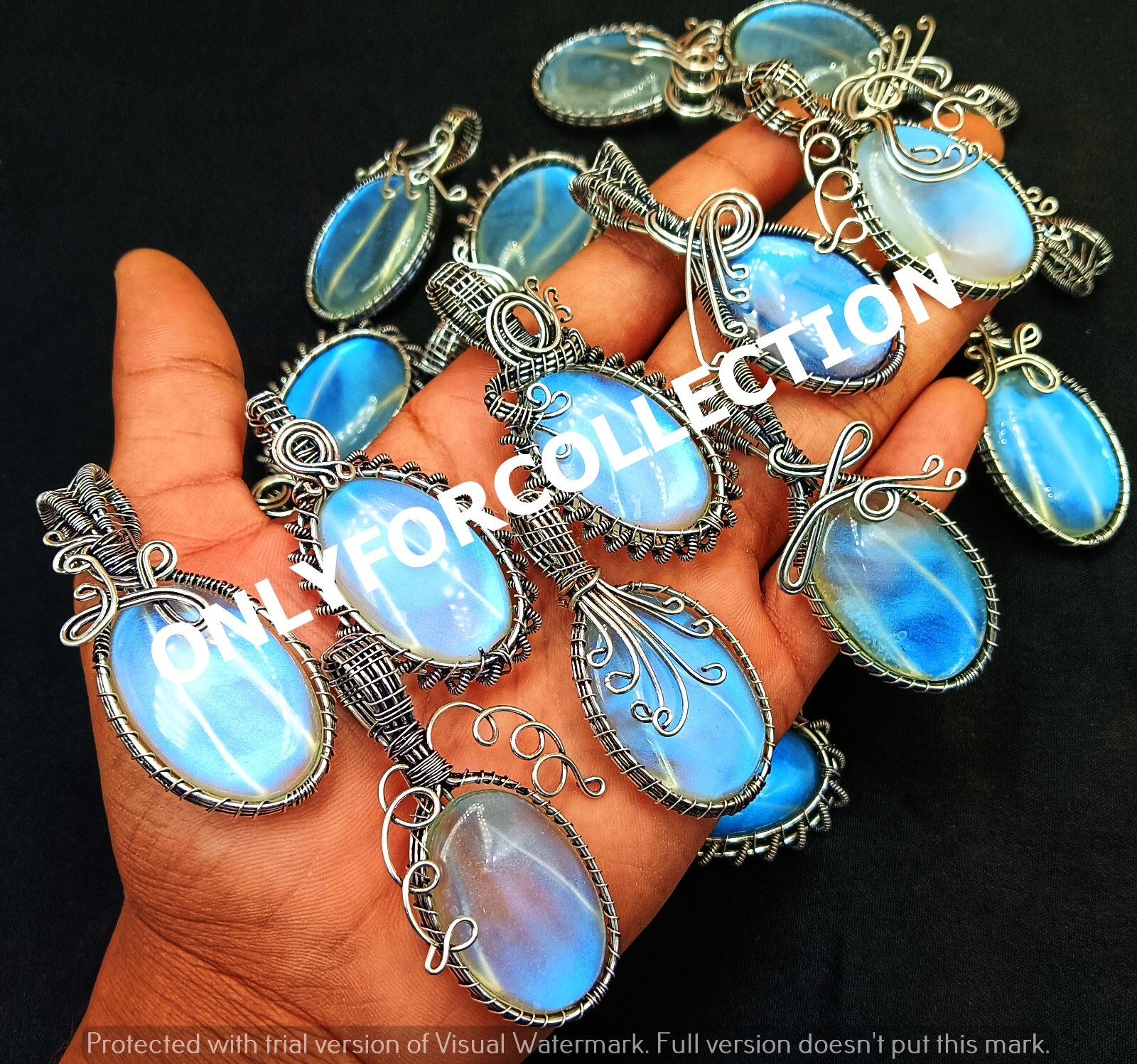 OFFER MILKY AURORA OPAL GEMSTONE SILVER WIRE WRAP OXIDIZED 1 PC DESIGNER PENDANT