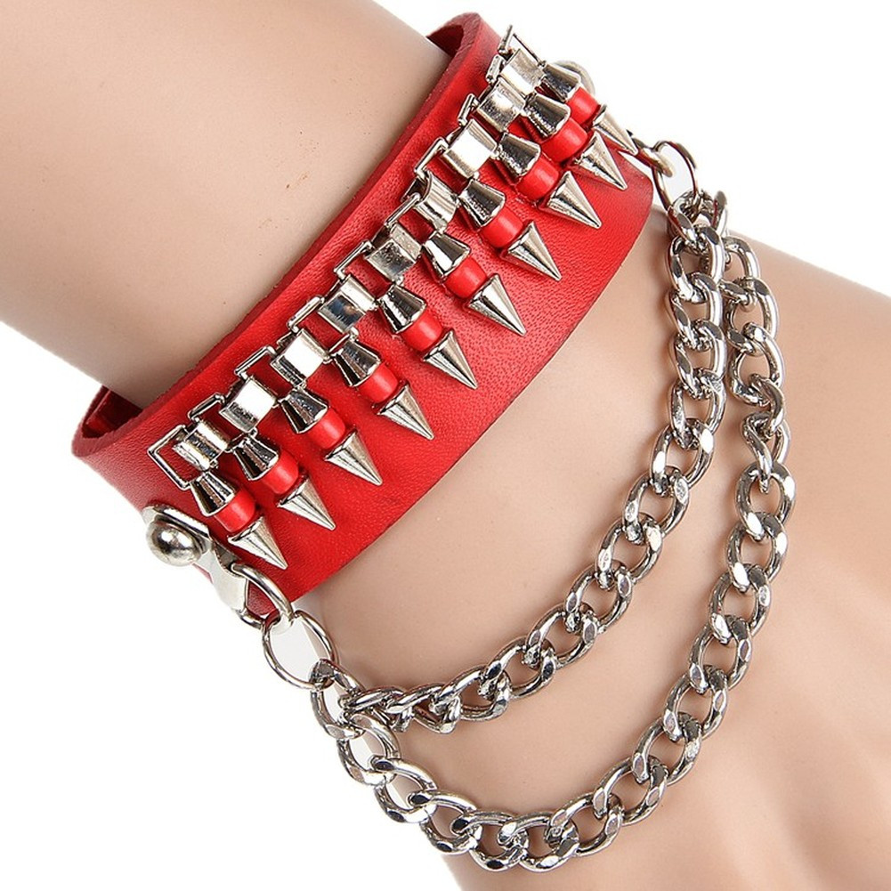 Punk Alloy Rivet Bracelet Bullet Wristband Chain Leather Cuff Bracelet Best Gift
