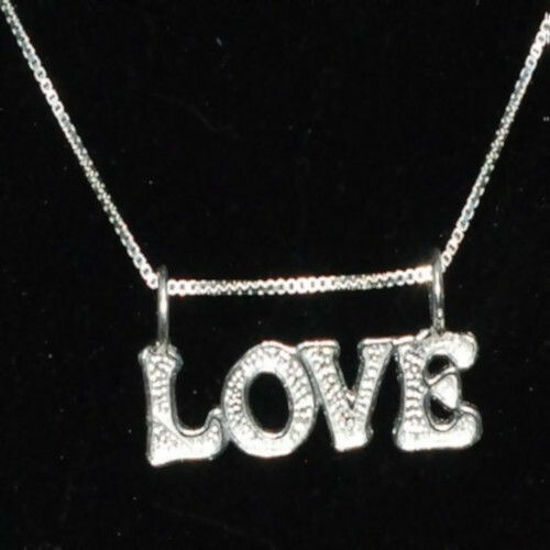 Sterling Silver LOVE Letters 1-3/4″ Pendant Chain Necklace