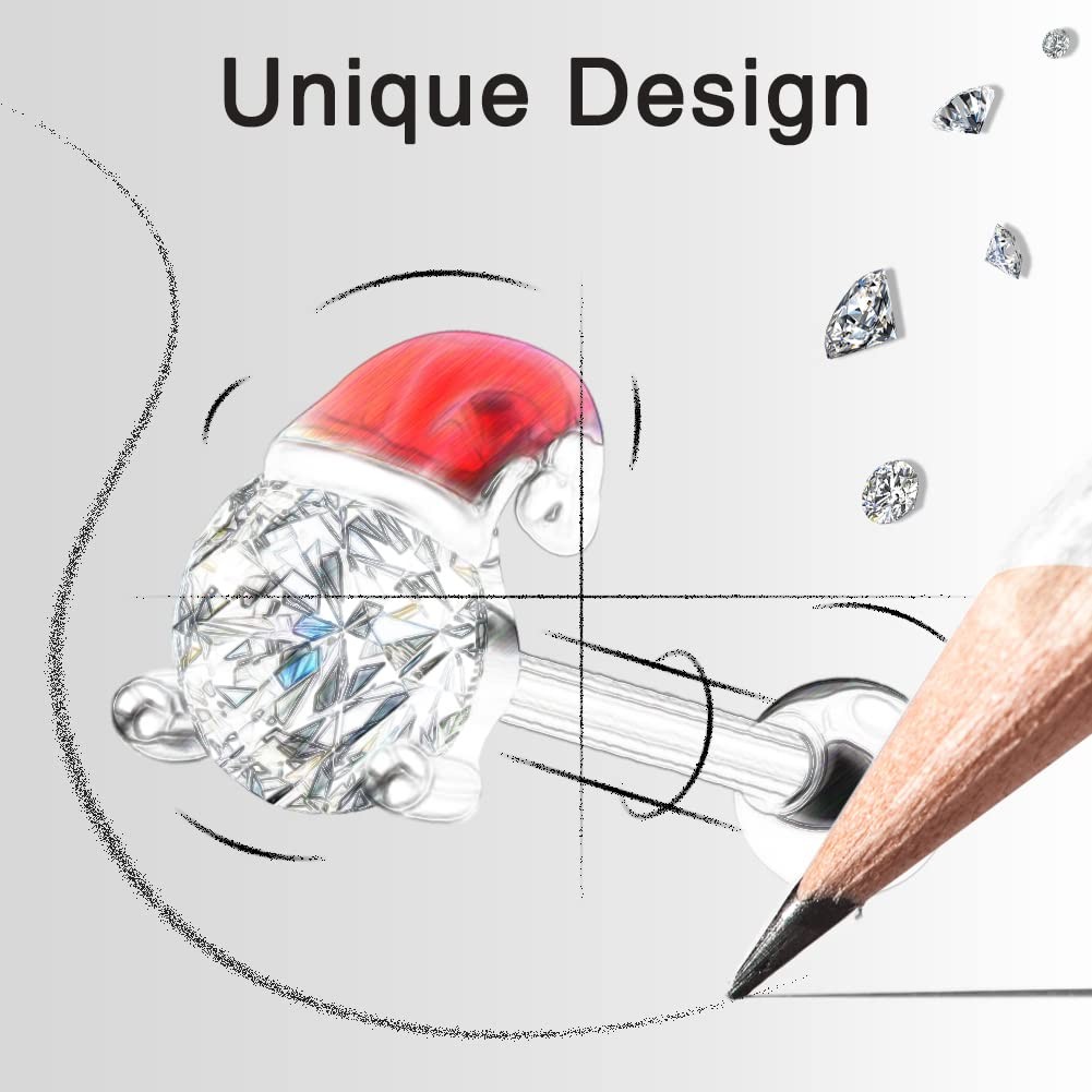 3PCS Christmas Tragus Earrings Cartilage Stud, 316L Surgical Steel, 16G 6MM