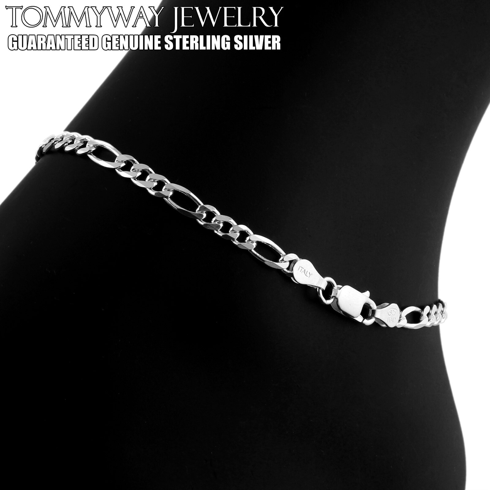 Guaranteed Real Sterling Silver 9″ 10″ 11″ 12″ Figaro Anklet Anklet Bracelet 4mm