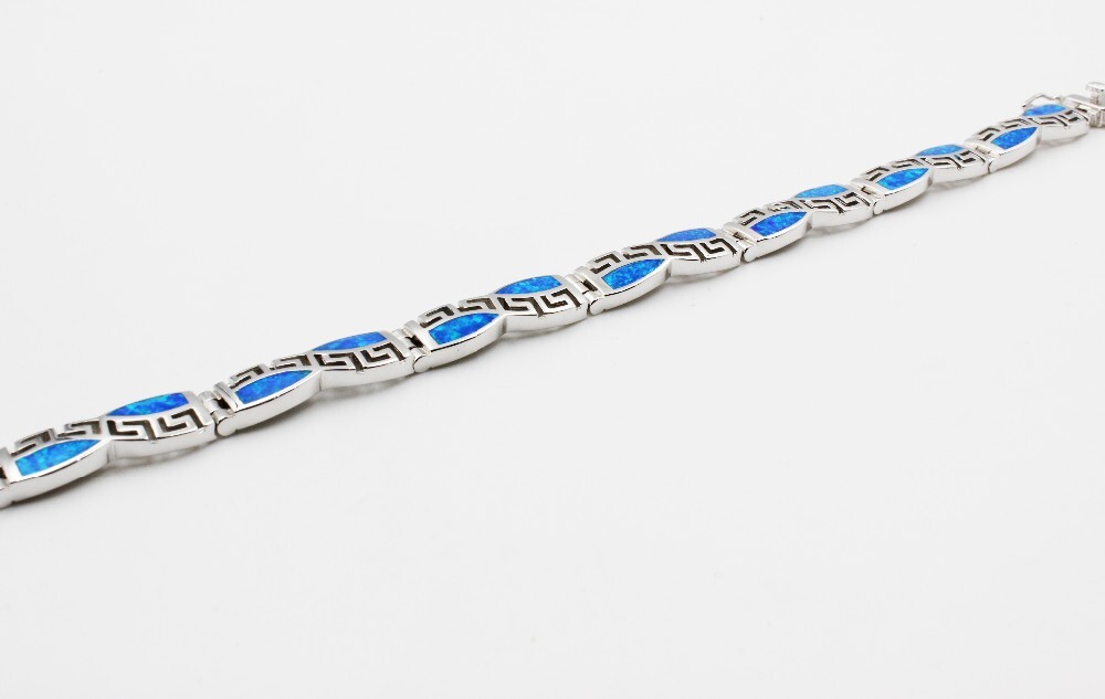 Hawaii Beach Blue Square 925 Sterling Sliver Fire Opal Bracelet 18cm
