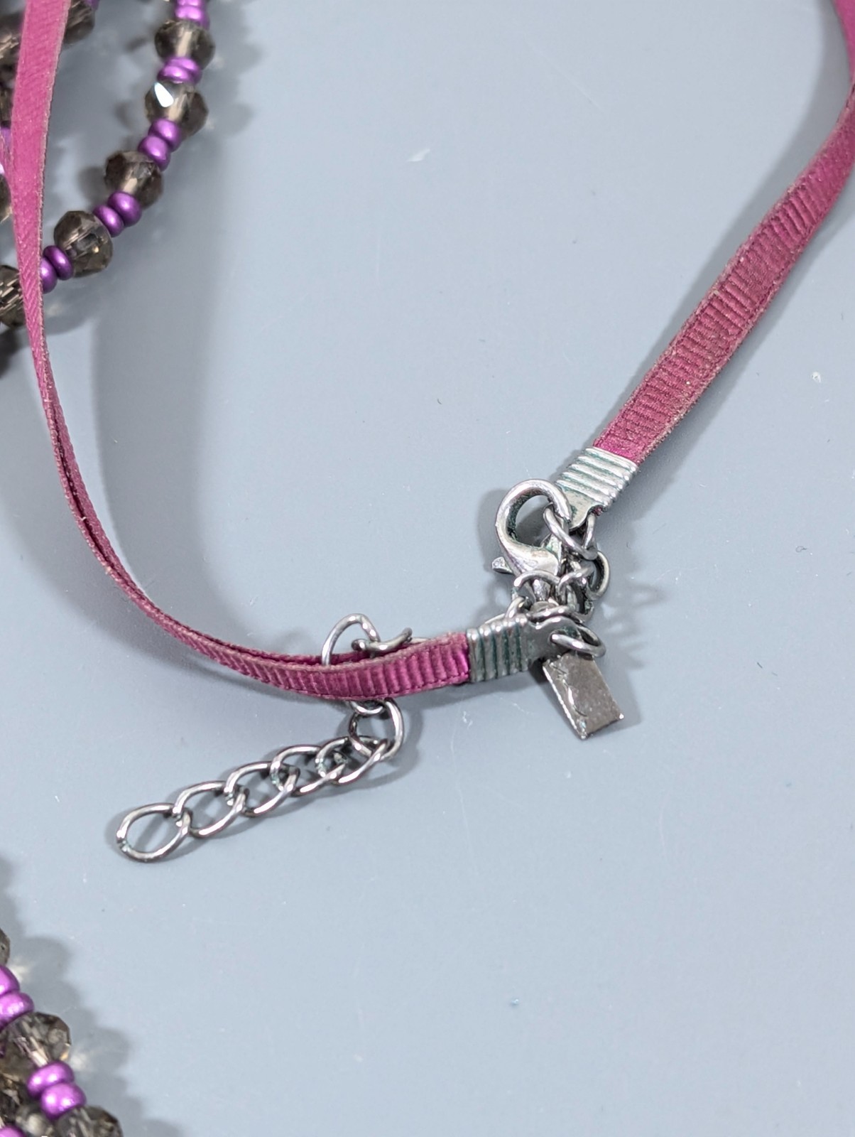 Lane Bryant Purple Faux Pearl Bead Layered Ribbon Necklace 35 in