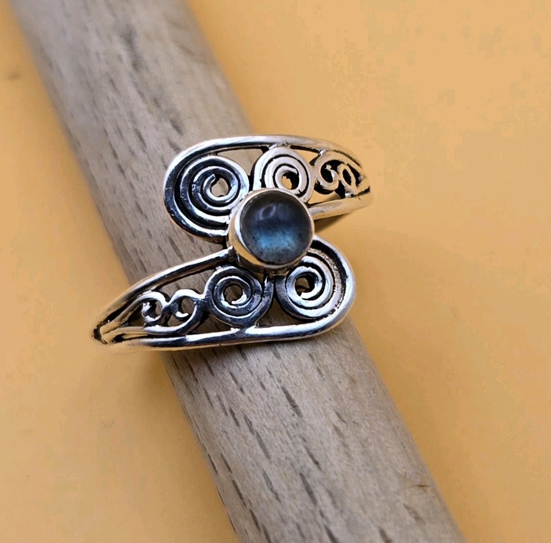 Silvertone Filigree Wire Round Abalone Shell Ring Size 7.25 To 7.5