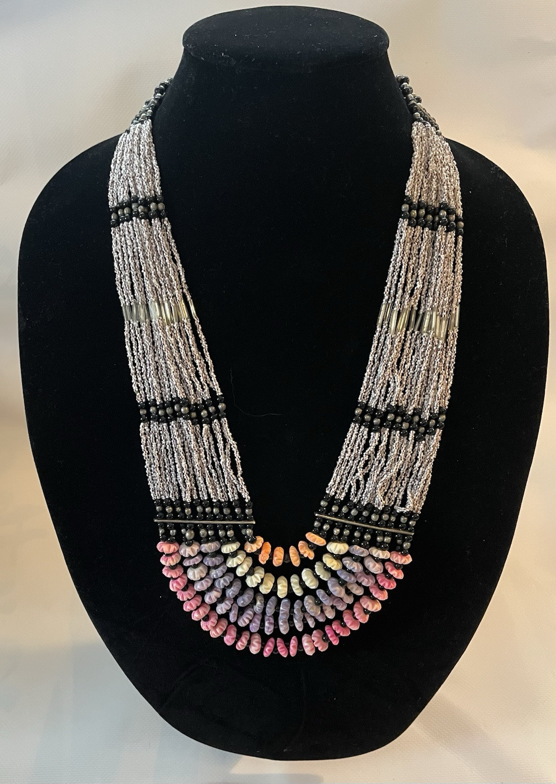 Multi-Strand Beaded Necklace Southwest Boho Jewelry Seed Beads Multicolor 26inch
