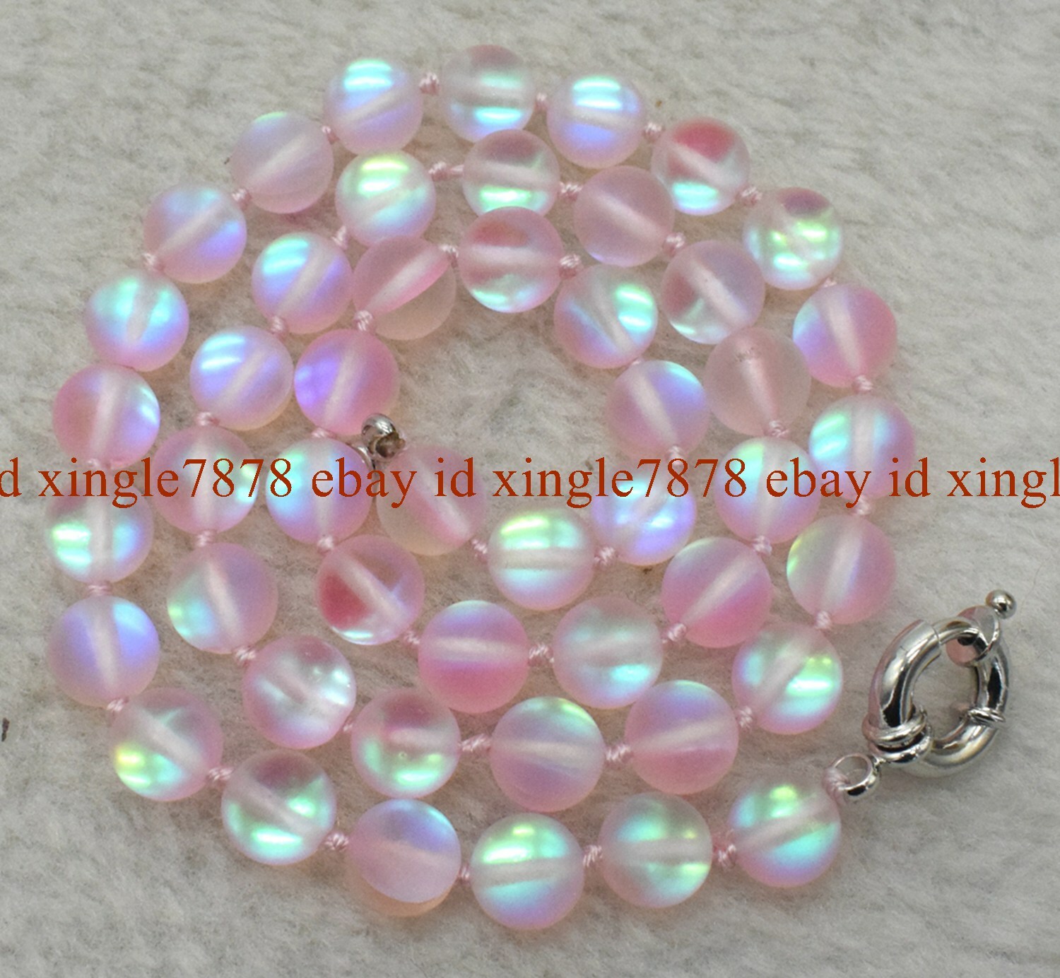 Natural 10mm Pink Gleamy Moonstone Round Gemstone Beads Necklace 16-28″ AAA+