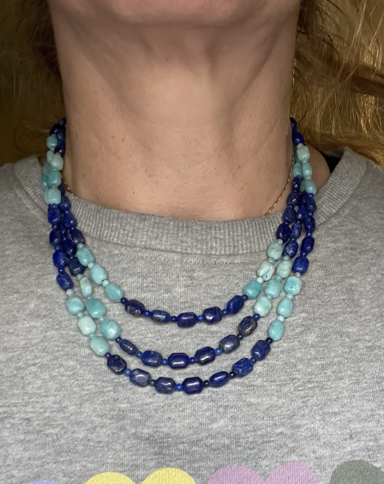 Jay King DTR Mine Finds Signed Lapis Amazonite Beaded 3 Strands Collar Necklace