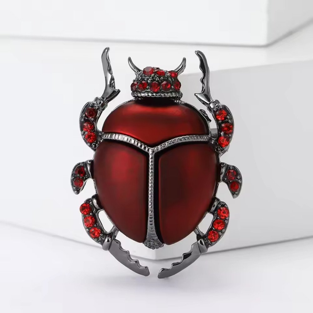 Red Beetle Brooch Pin Rhinestone Enamel Bug Insect Beach Summer Jewelry Gift USA