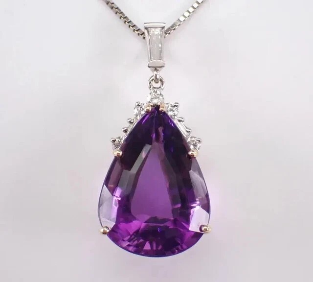 Pear Cut Simulated Purple Amethyst Pretty Pendant Chain In 14k White Gold Plated