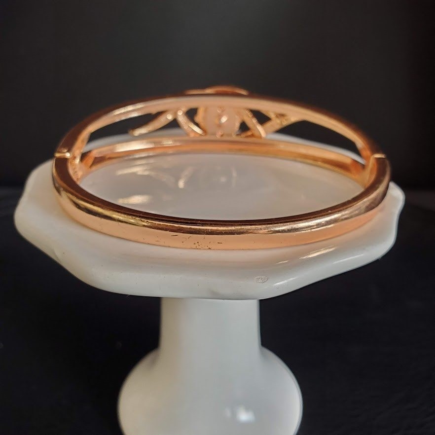 Rose Gold Tone Evil Eye Hinged Bangle Bracelet Purple Stone Rhinestone 7 Inch