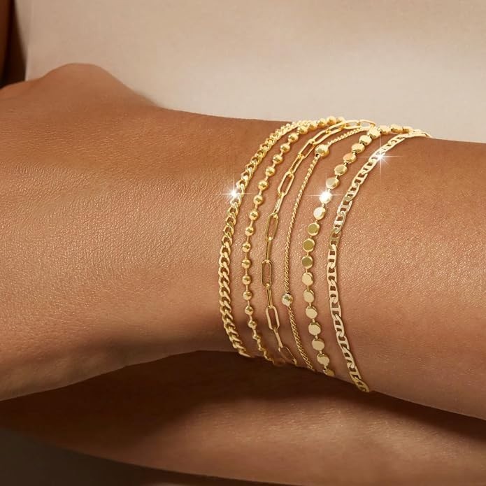 Dainty Gold Bracelets for Women – Waterproof Stackable Gold Bracelet Stack Set –