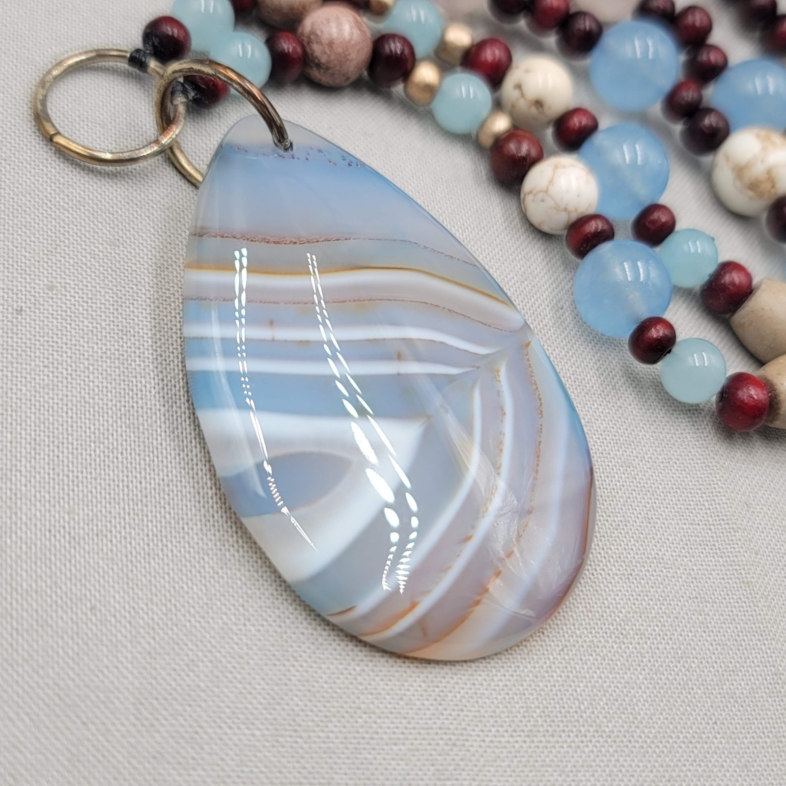 Multicolor Gemstone Beaded & Pendant Necklace Wood Beads 32″