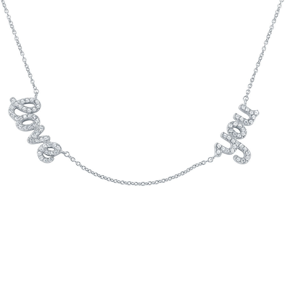 925 STERLING SILVER NECKLACE PENDANT ” LOVE YOU ” W/ ACCENTS/ 18” ADJUSTABLE