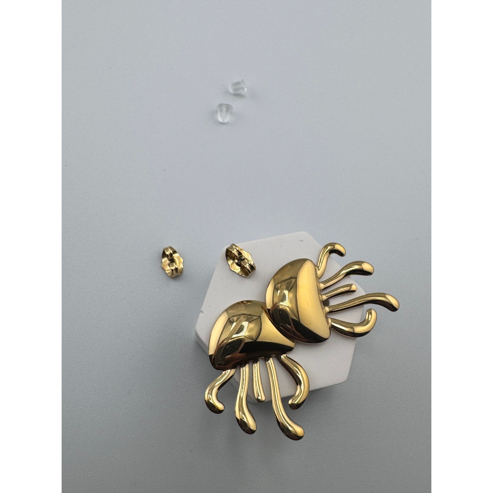 14k Gold Plated Stainless Steel Oversized Jellyfish Stud Earrings Nautical Gold