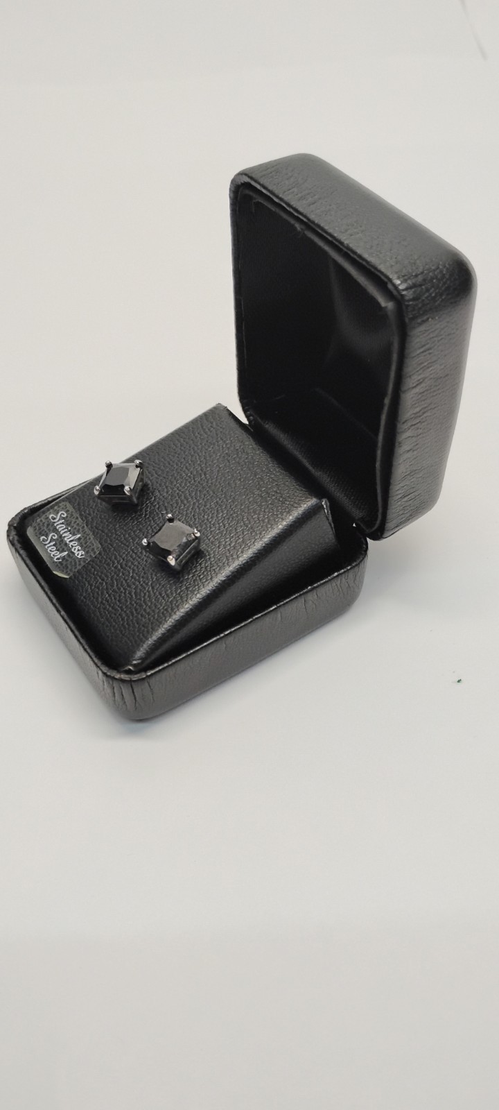 Stainless Steel Polished – Black Square CZ Stud Post Earrings