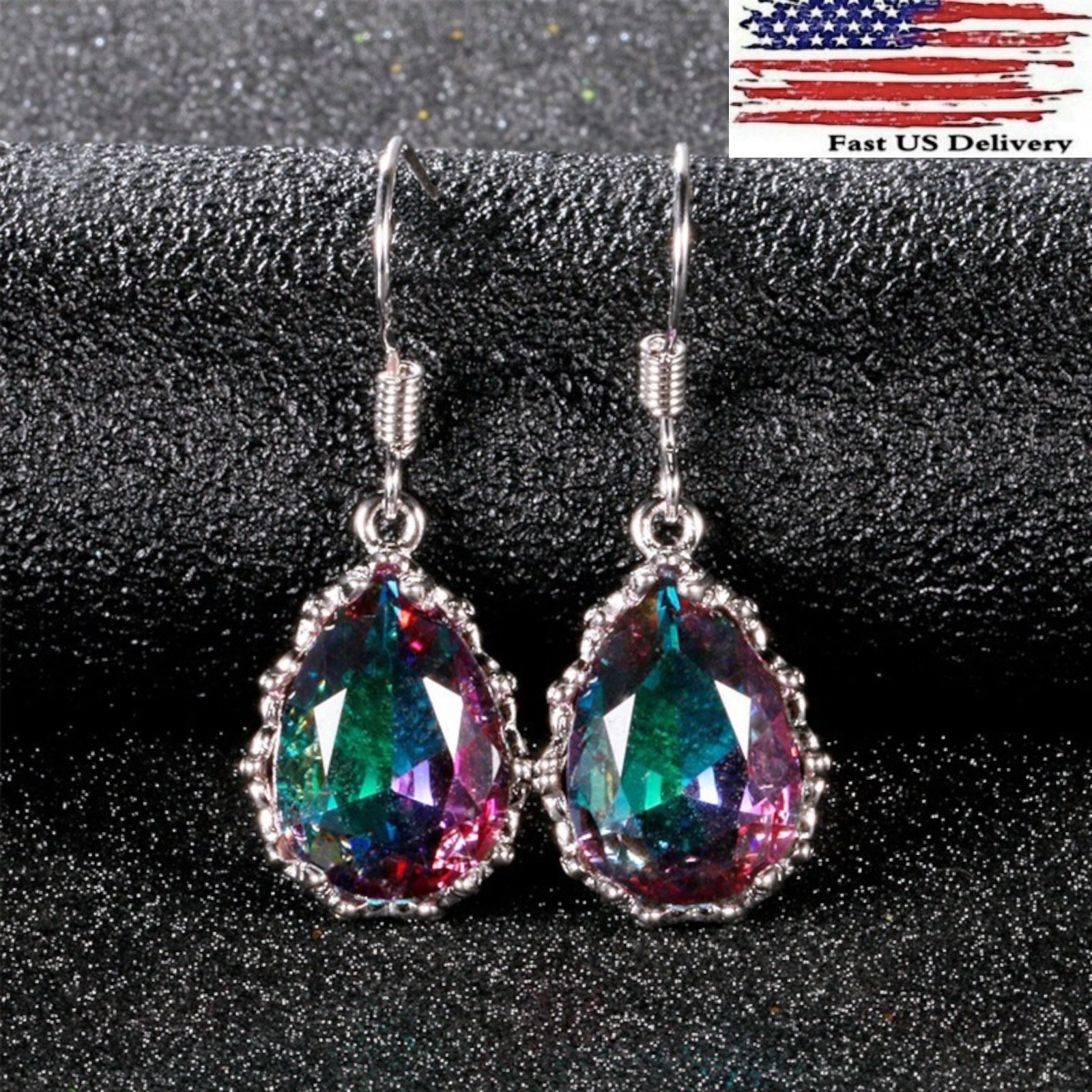 Topaz Drop Earrings for Women Silver Plated Jewelry Earring Pair Lab-created C6