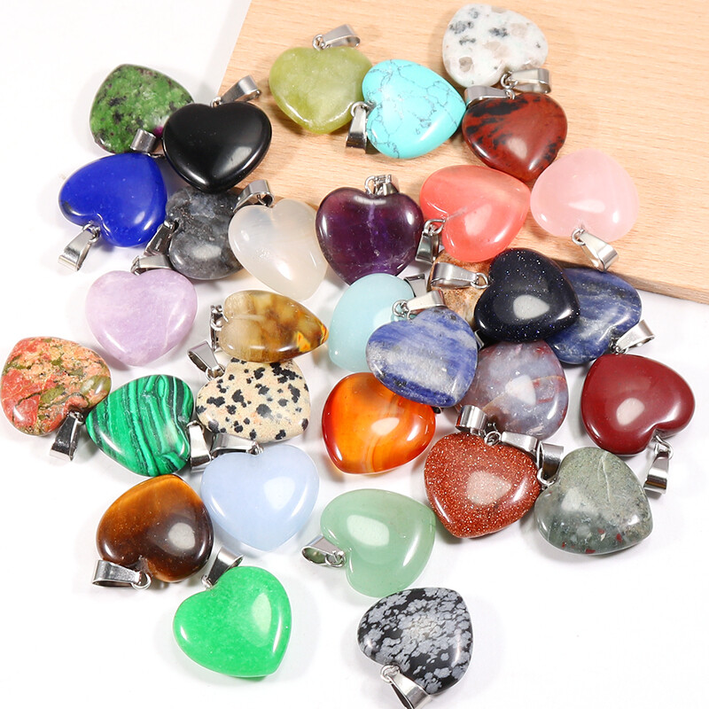 25pcs Natural Quartz Crystal Heart Stone Pendants Charms for jewelry making