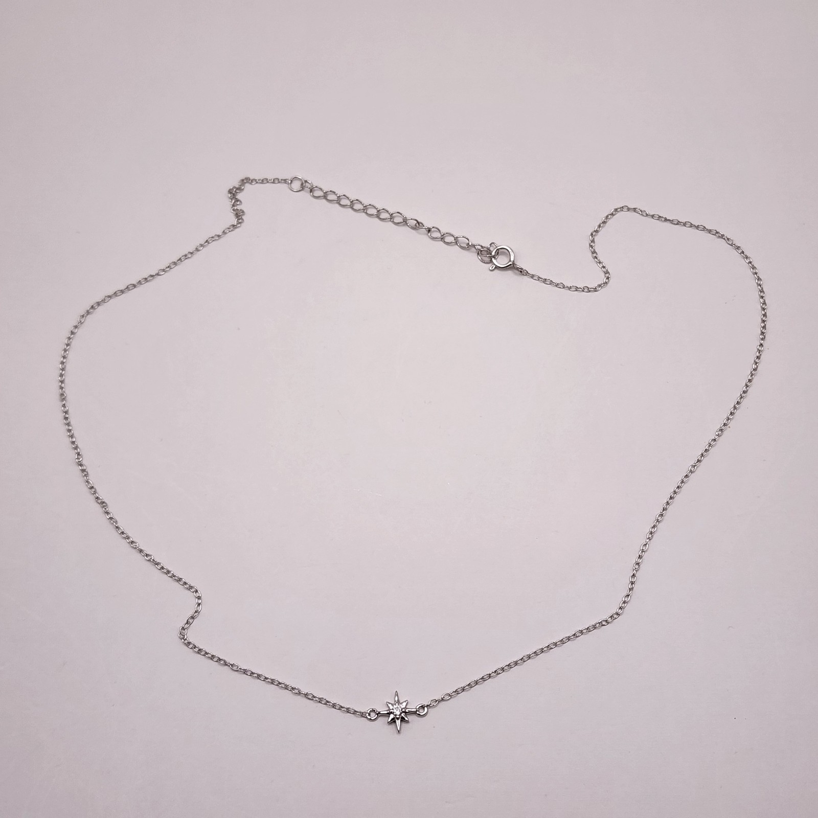 Sterling Silver Rhodium Plated Northstar Clear CZ Necklace 18 Inch