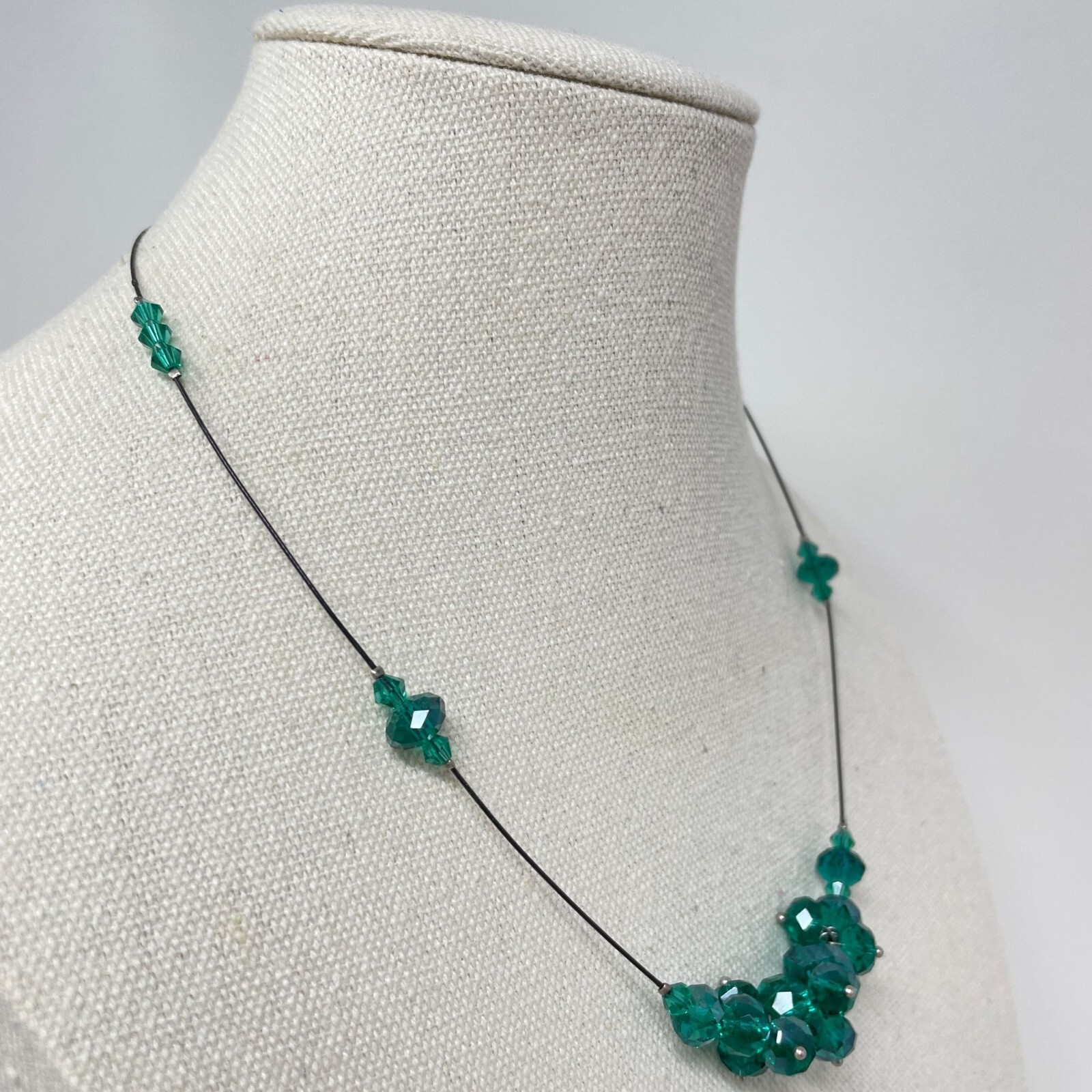 Signed New York Crystal Cluster Necklace Wicked Green Classic Dressy Formal