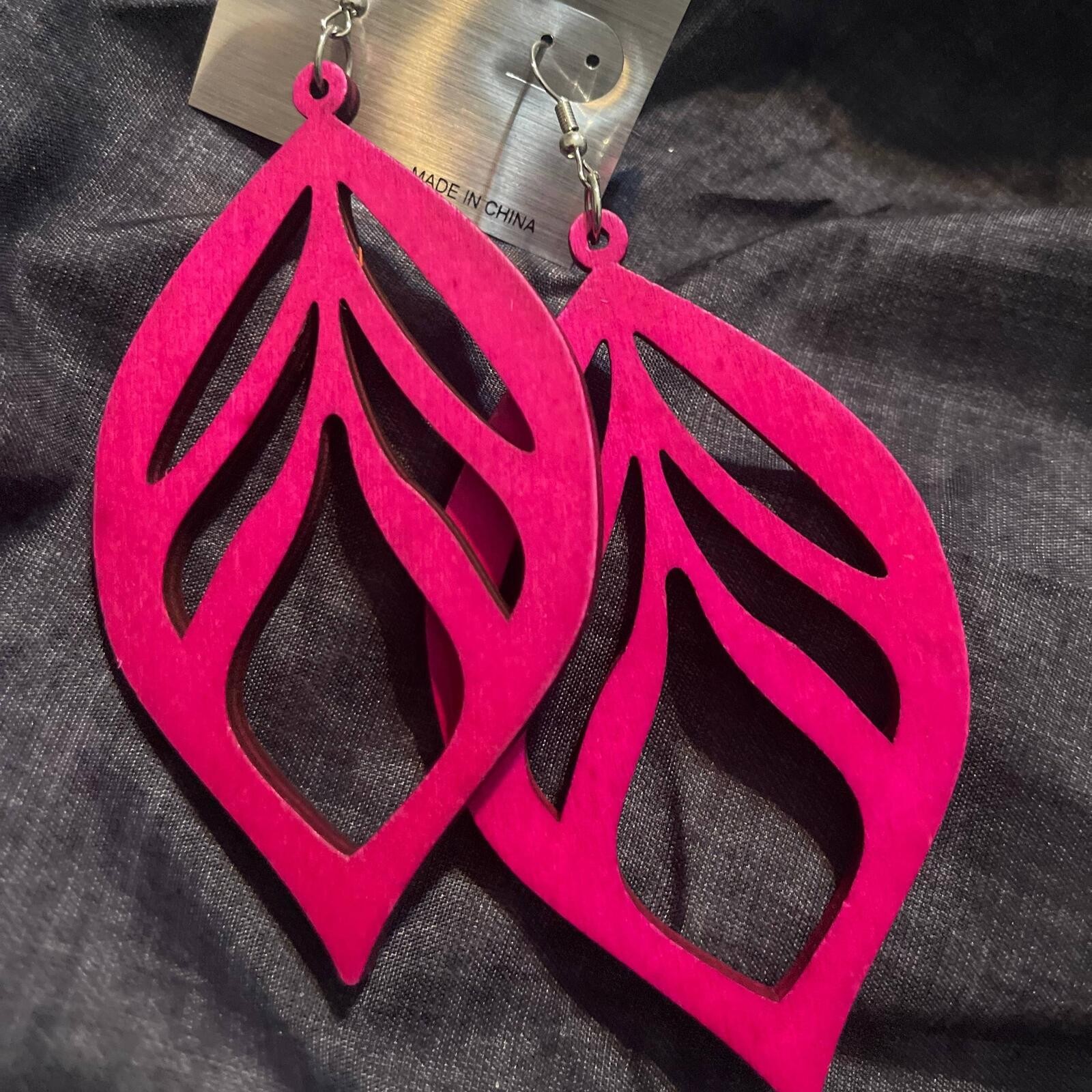 Purple Leaf Wood Earrings