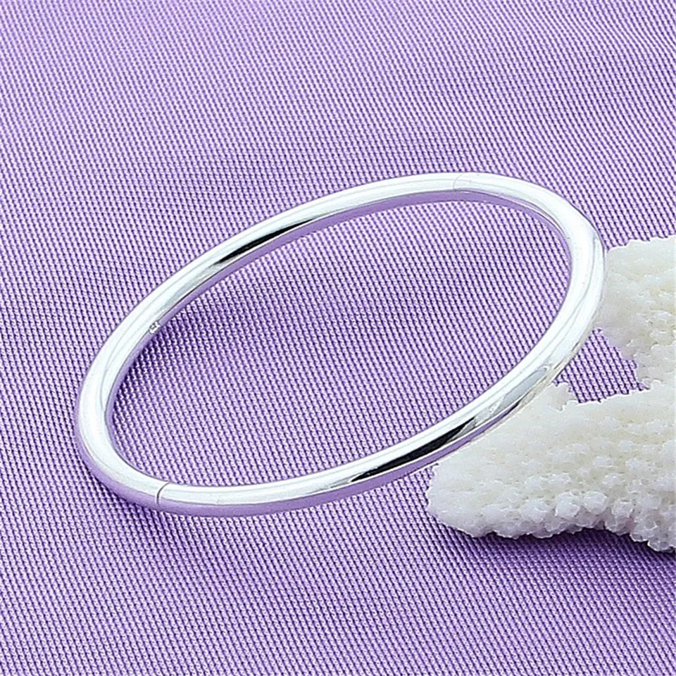 925 Sterling Silver Solid Smooth Opening Bangles Bracelet For Woman