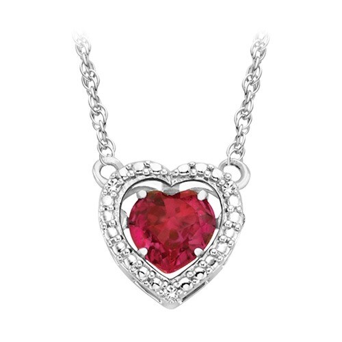 0.65Ct Dancing Red Ruby Diamond Beautiful Heart Pendant 18″ Chain .925 Silver