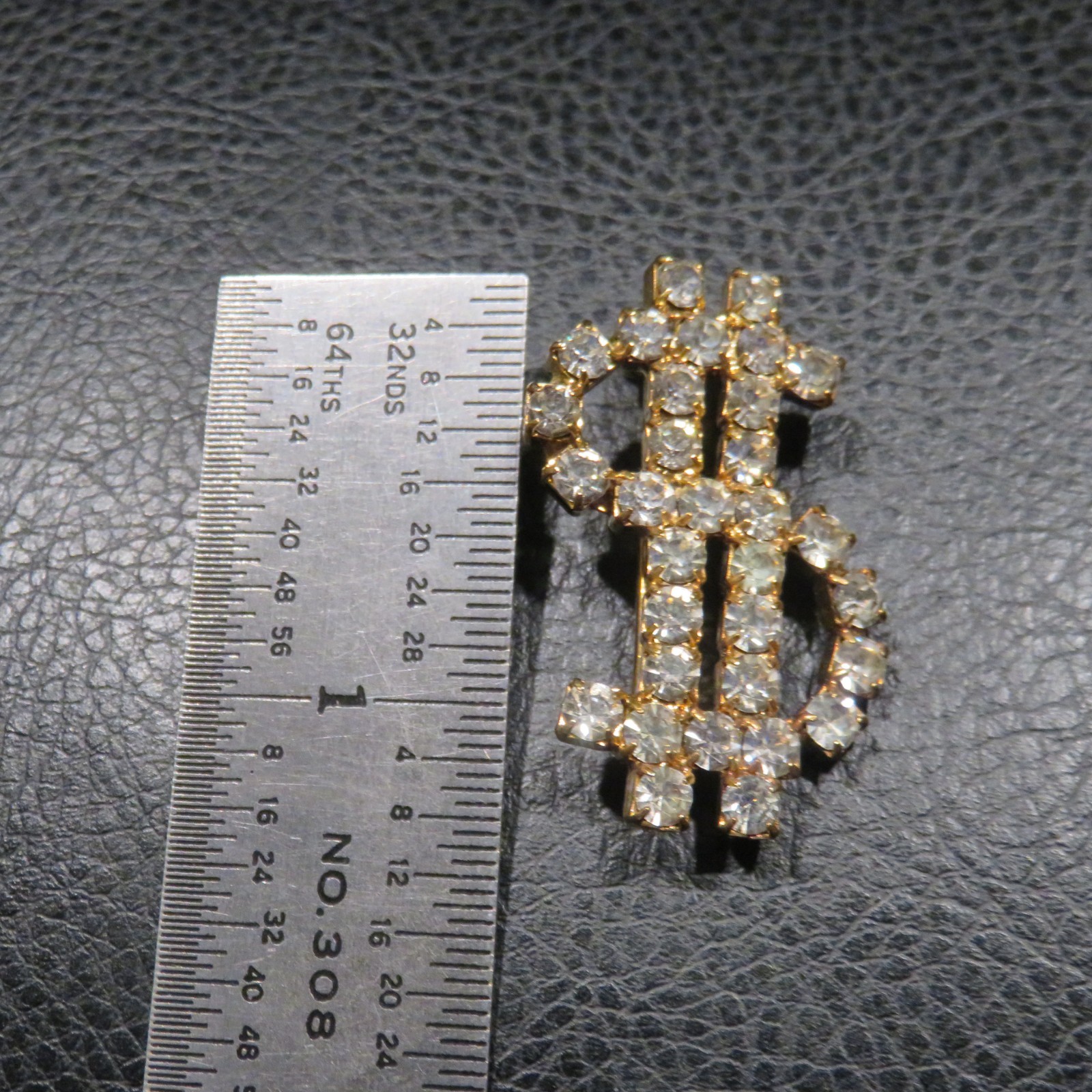 Money/dollar sign Vegas rhinestone pin Swarovski crystals vintage gold USA