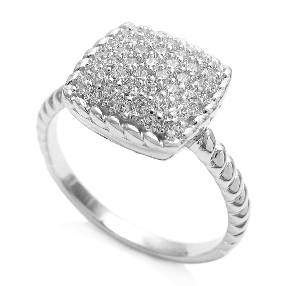 925 Sterling Silver 0.45 Carat CZ Square Twist Rope Ring Size 5-9