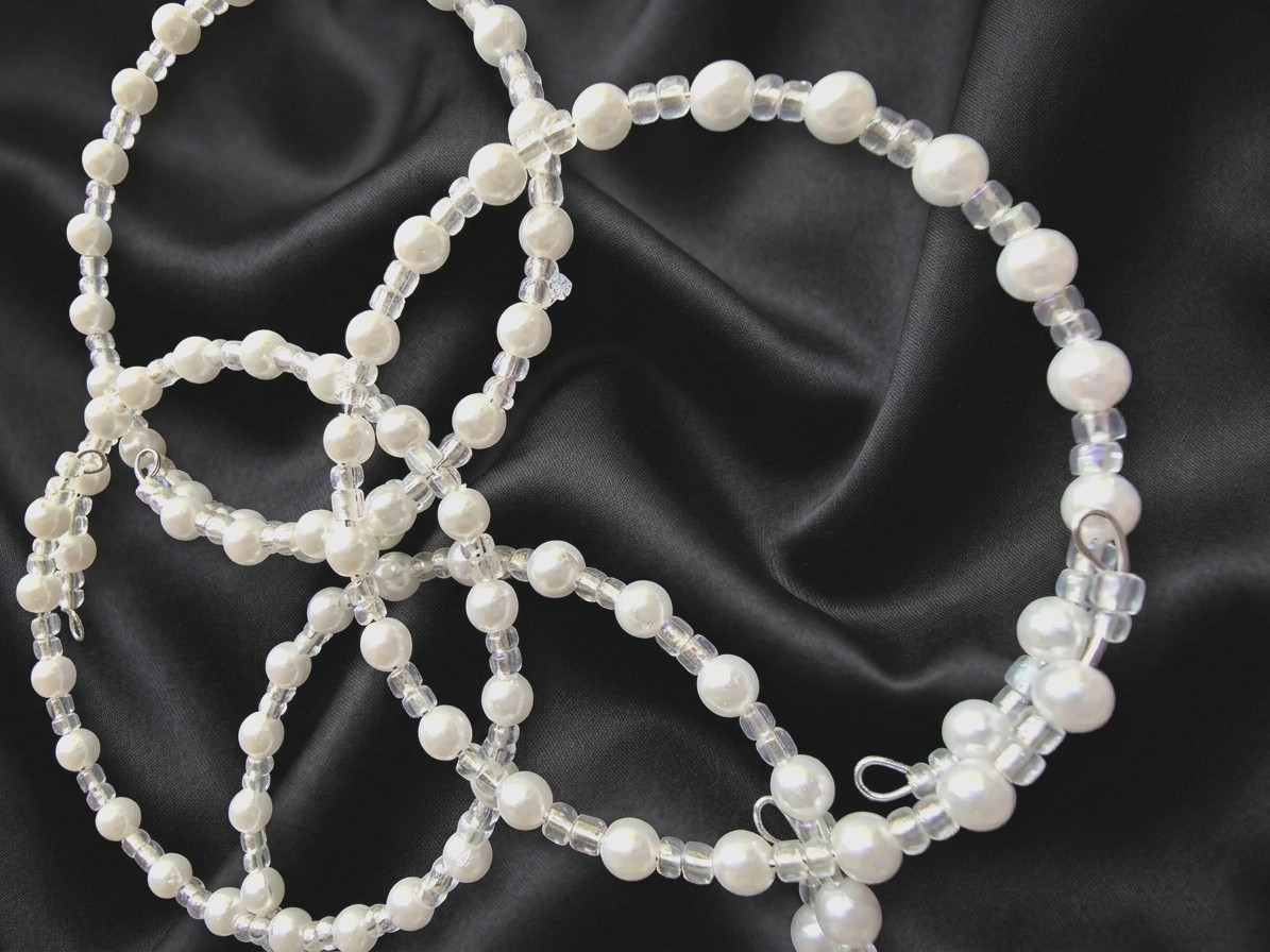 Ivory Cloud Pearl Beaded Bangle Bracelet Set Handmade Jewelry