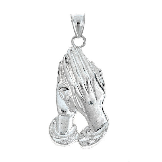.925 Sterling Silver Large Praying Hands Pendant – MADE IN USA (7 grams)