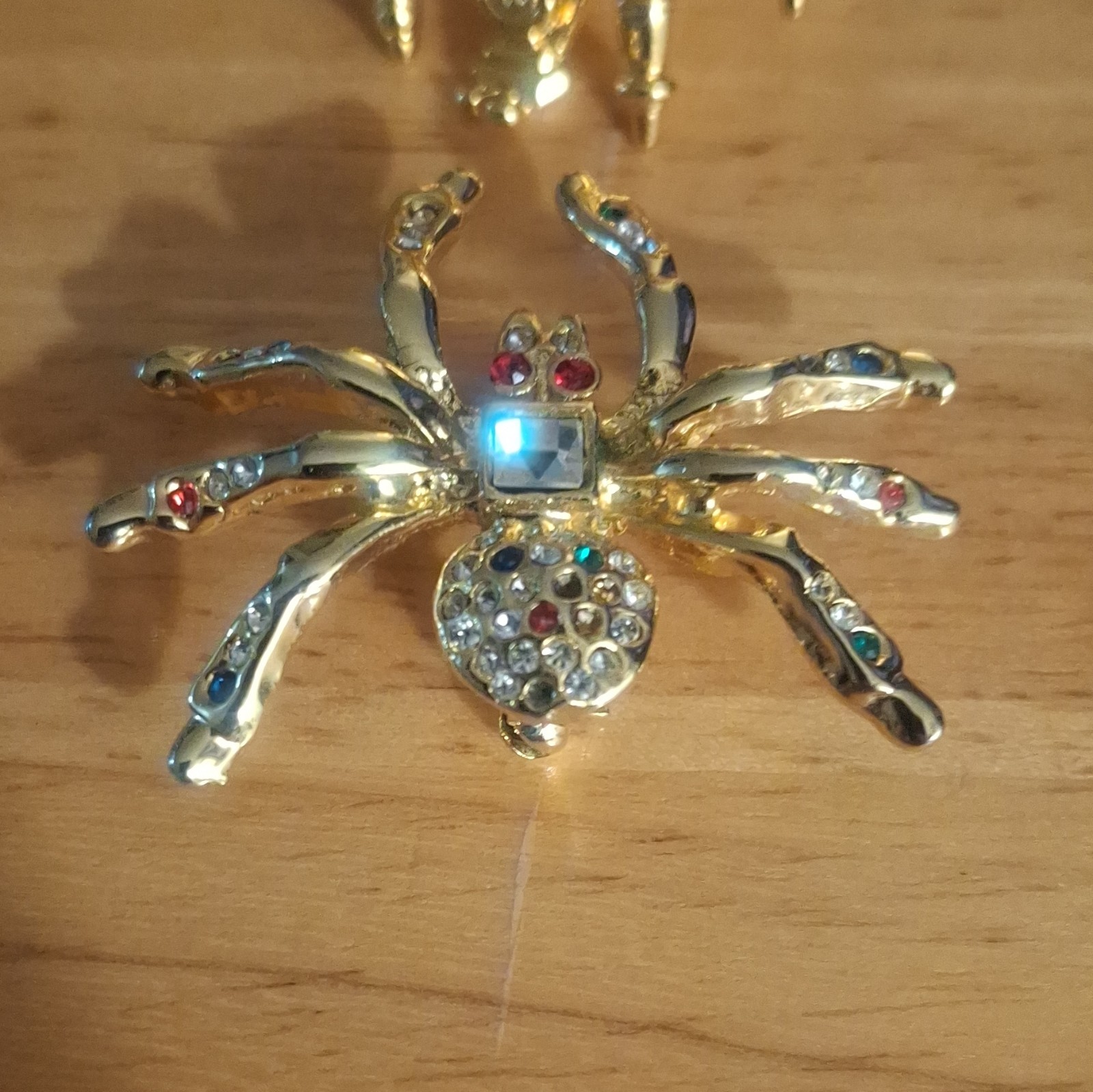 Gold Tone Rhinestone Pin Lot 2 Spider & Grand Piano Multicolor Metal
