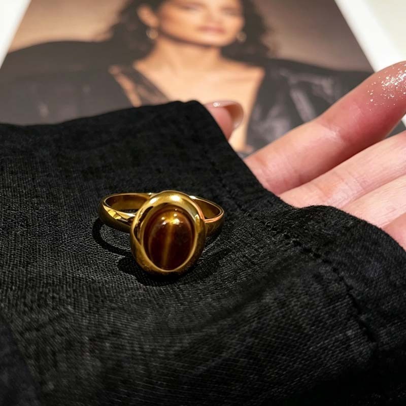 1Pcs Maillard Brown Tone Oval Ring, Classy Alloy Ring for Women, Everyday Jewelr