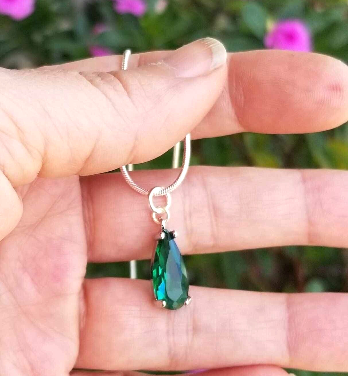 Sterling Silver Emerald Necklace, Australian Crystal Emerald Pendant Necklace