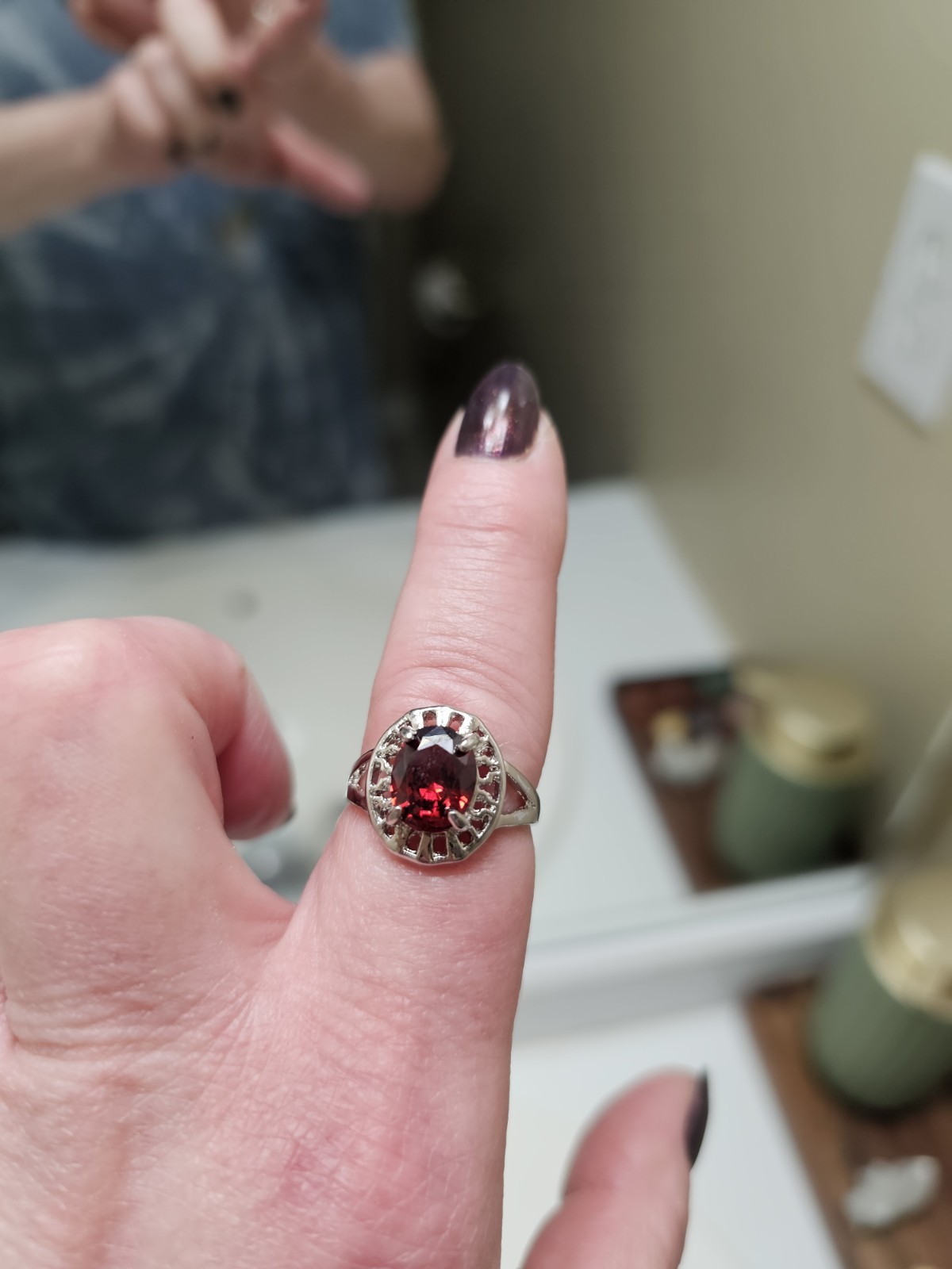 Size 7.5-8 Gorgeous Red Cocktail Ring, I Believe Is Stainless Steel. No Other…