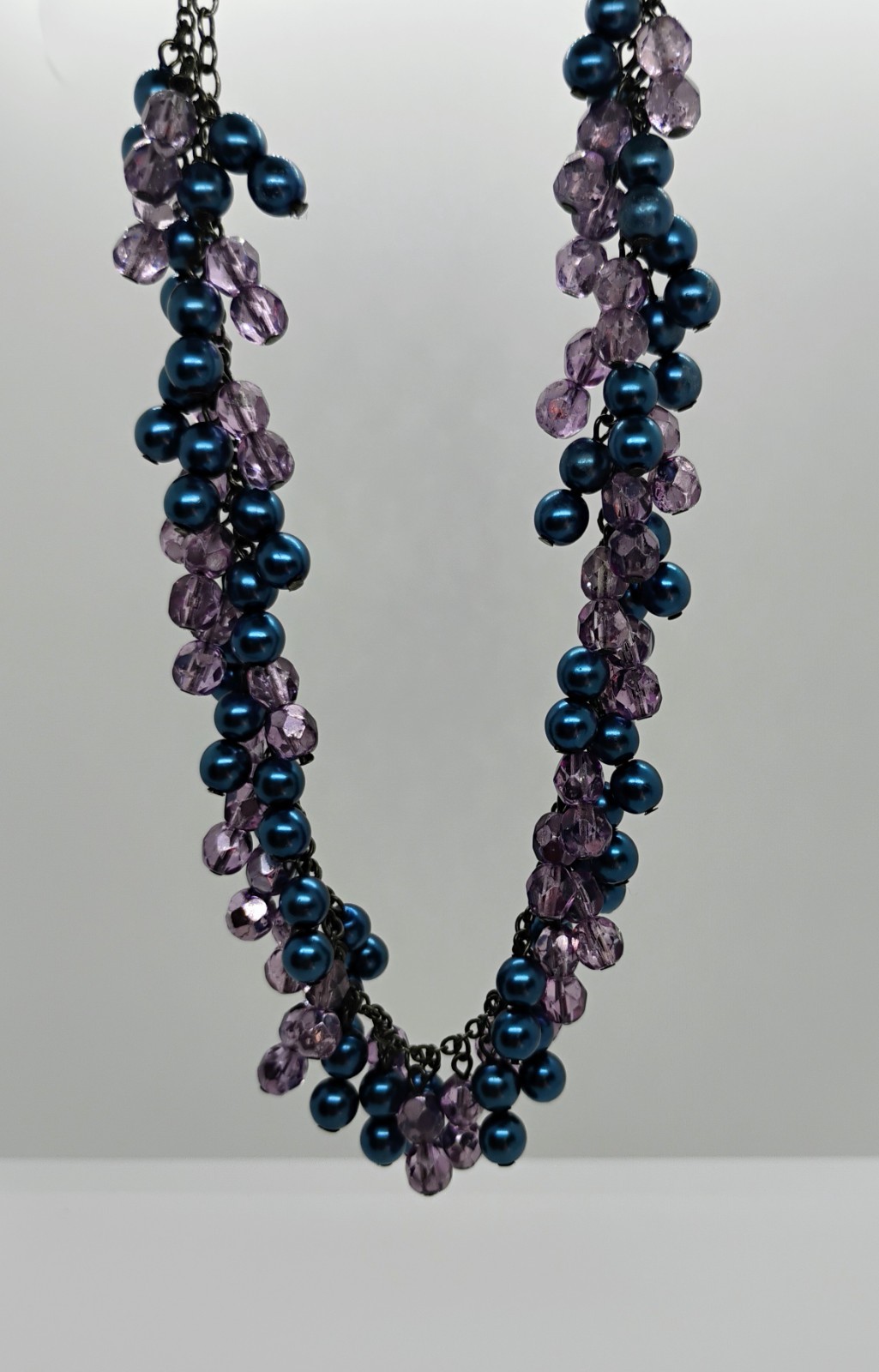 Adj Blue And Purple Beaded Cluster Necklace Collar Choker Statement Multistrand